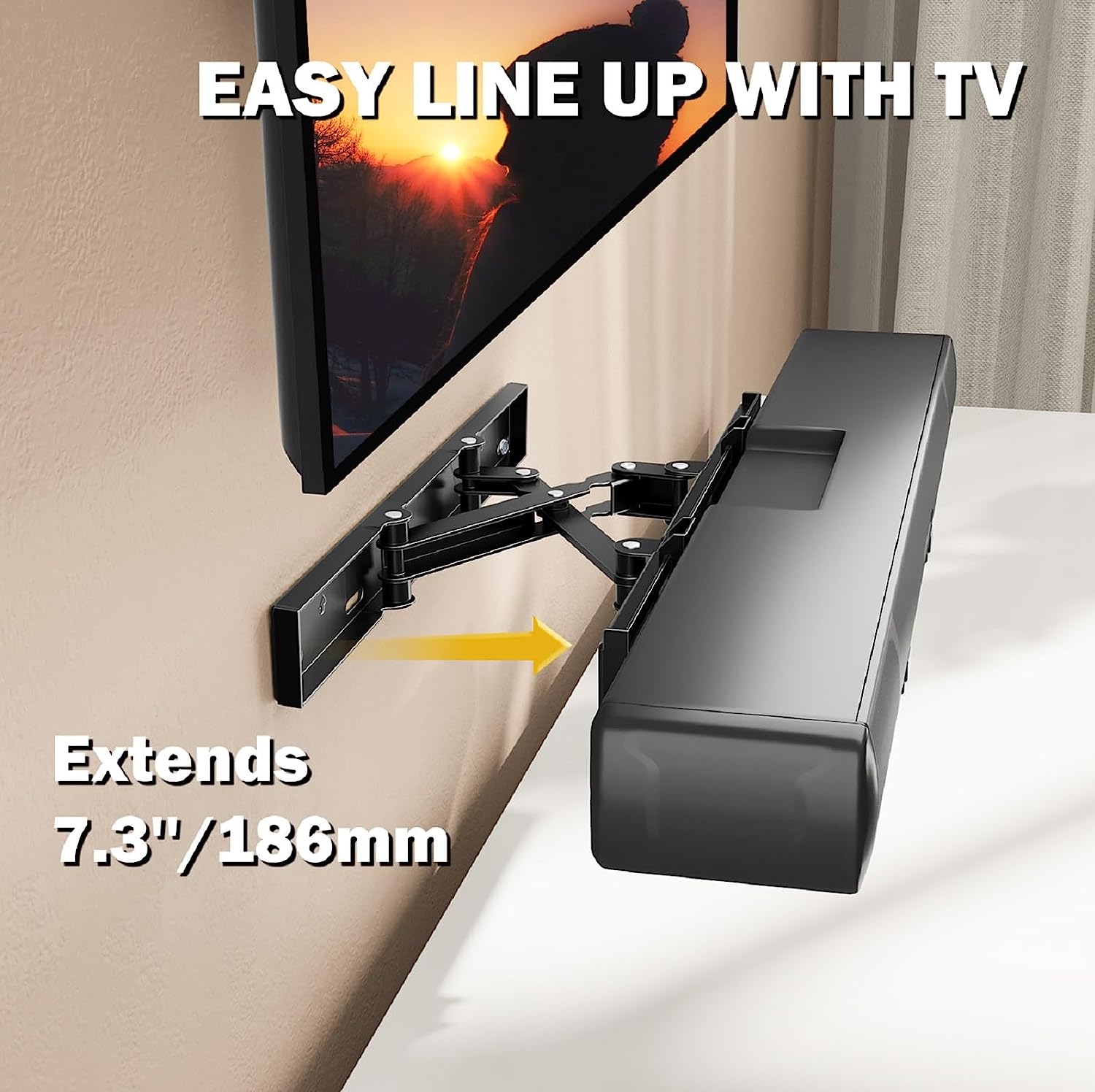 Mounting Dream Universal Soundbar Wall Mount with up to 7.3 inch Extension, Sound Bar Mount Bracket for Mounting Under or Above TV, Fits Most Soundbars up to 17.5LBS, MD5432