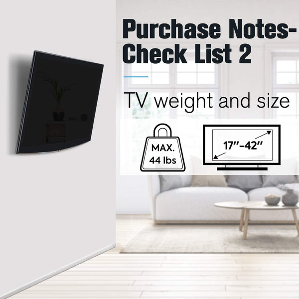 42 inch TV wall mount loads up to 44 lbs.