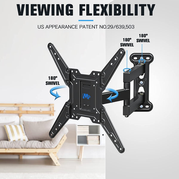 55 inch TV wall mount swivels the TV left or right for viewing flexibility