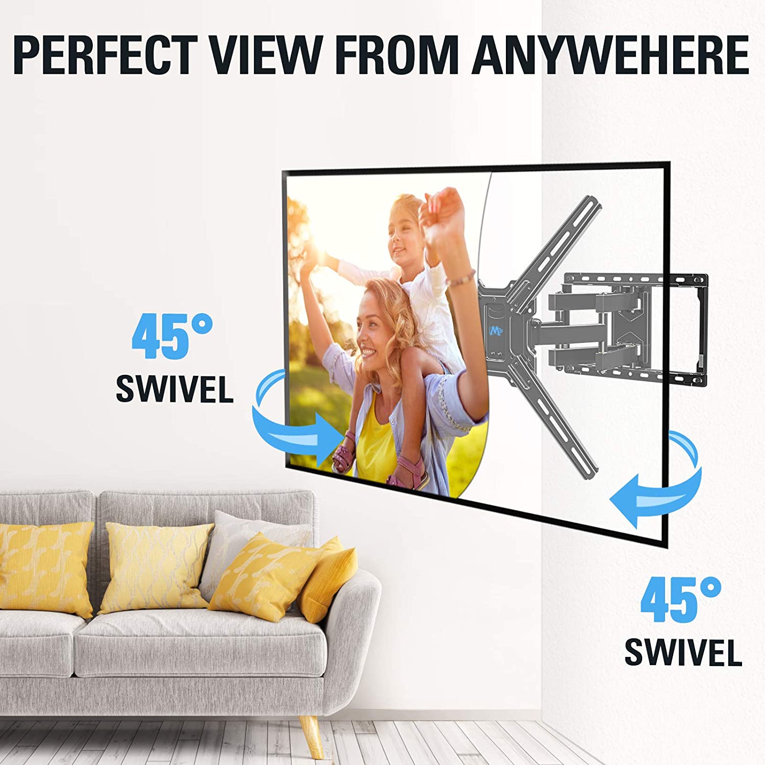 swivel mount moves the TV left or right for flexible view