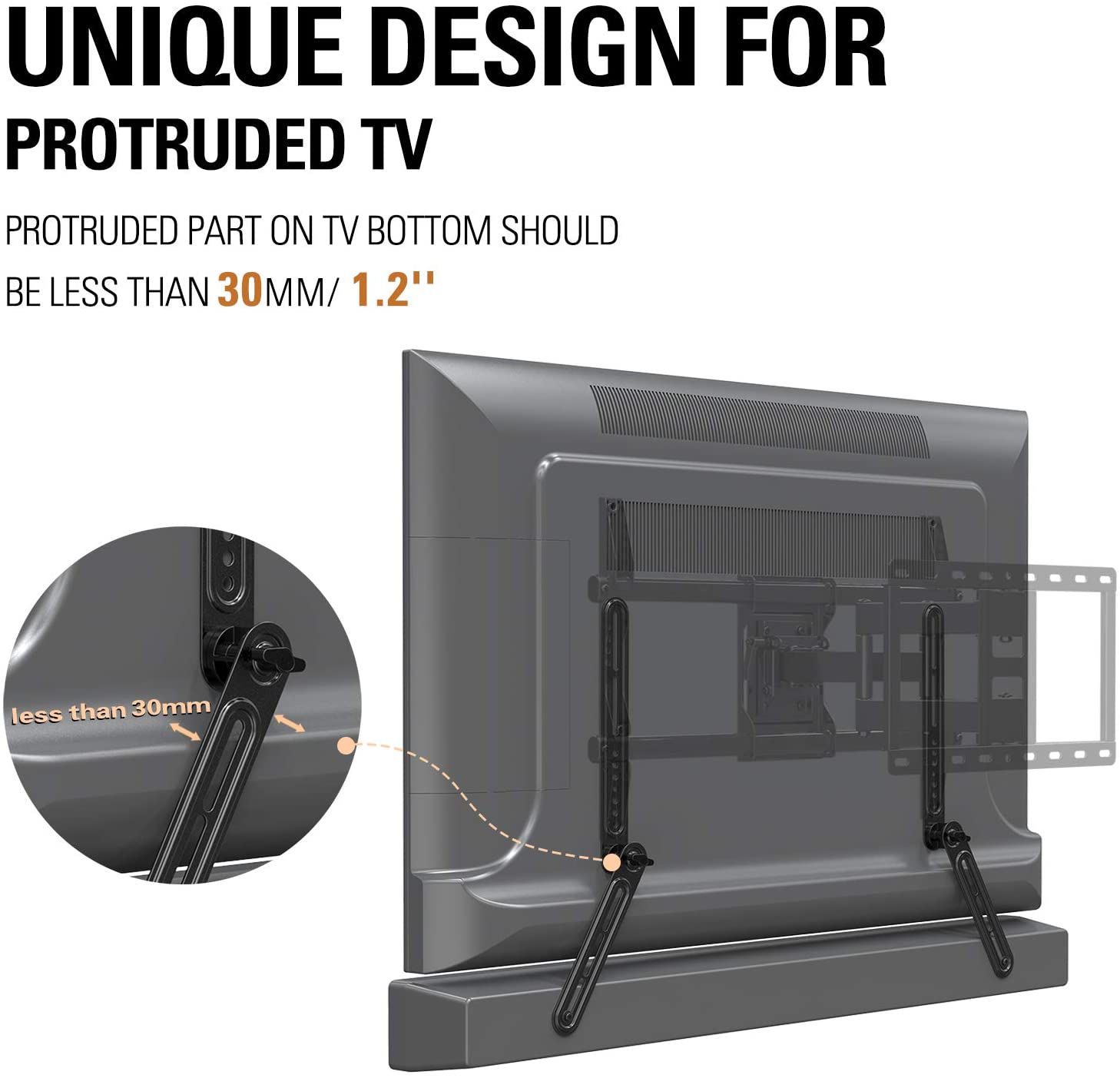 soundbar mount is uniquely designed for protruded TV