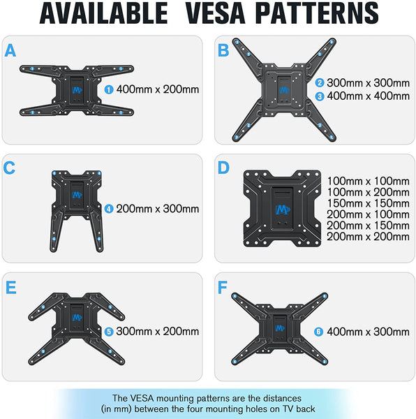compatible with VESA from 100×100 mm to 400×400 mm 