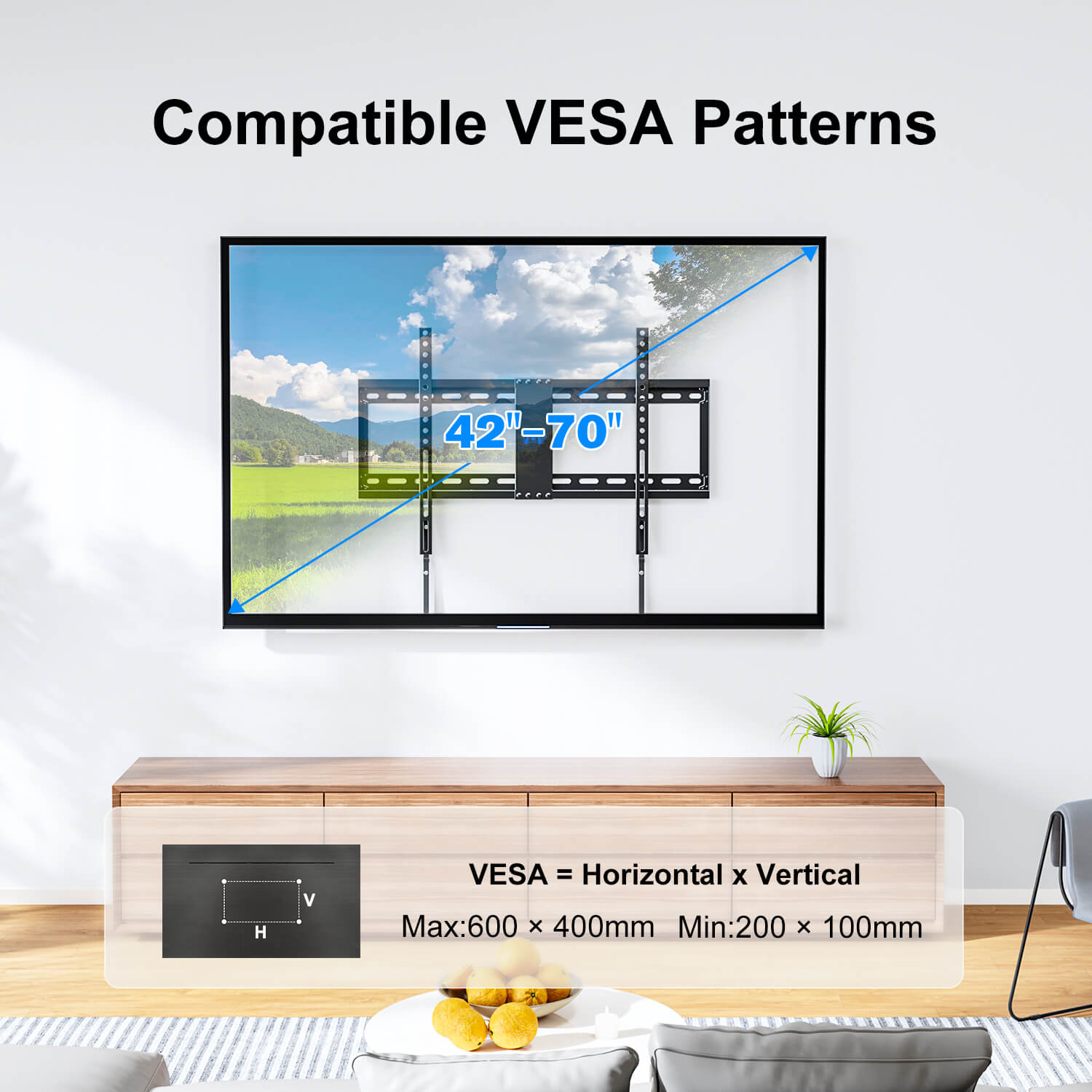 wall mount for TV fits vesa 200 X 300/400 X 200/400 X 400