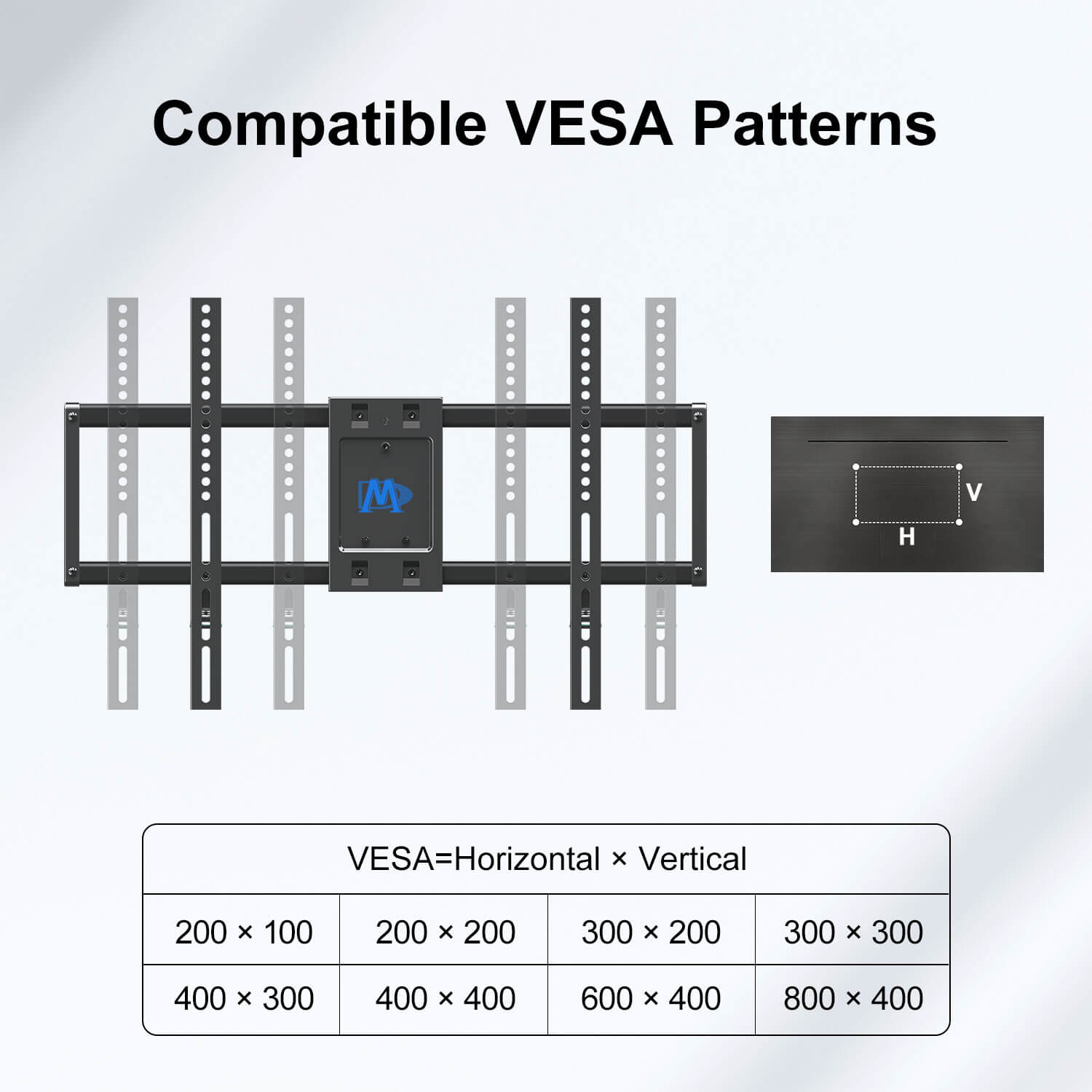 extending wall mount for TV fits VESA from 200×100 to 800×400