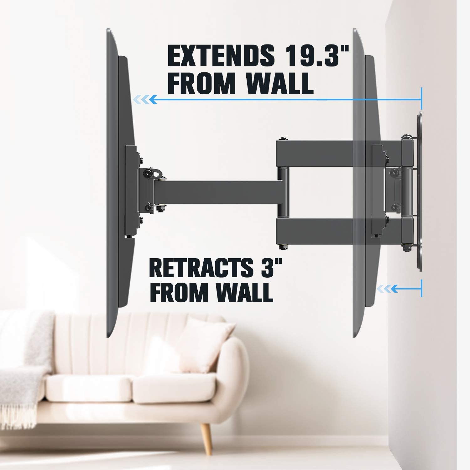 extendable tv mount with 19.3'' from the wall and 3'' back to the wall