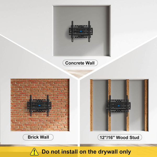 install 55 inch TV wall mount on wood stud up to 16'' or concrete/brick wall
