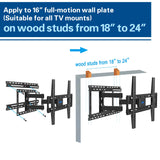 apply to 16'' full motion wall plate on 18''-24'' wood studs