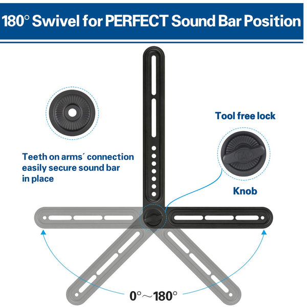 180 ° of swivel soundbar bracket for various holes distance